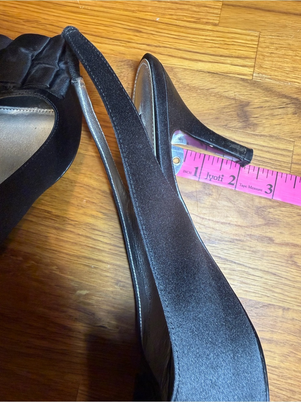 Nina New York Black Satin Peep-Toe Ruffle Slingback Heels - Picture 6 of 11